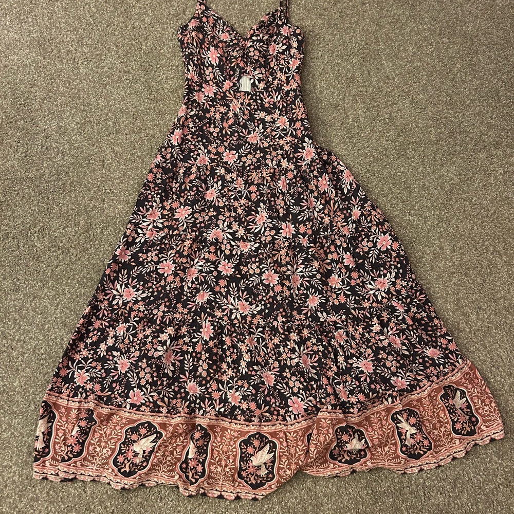 Iris Floral Maxi Dress with Pink and Black Design